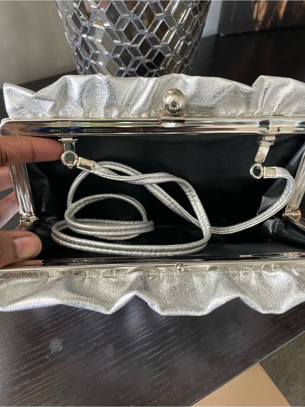 Silver Metallic Ruffle Clutch - Picture 2 of 2